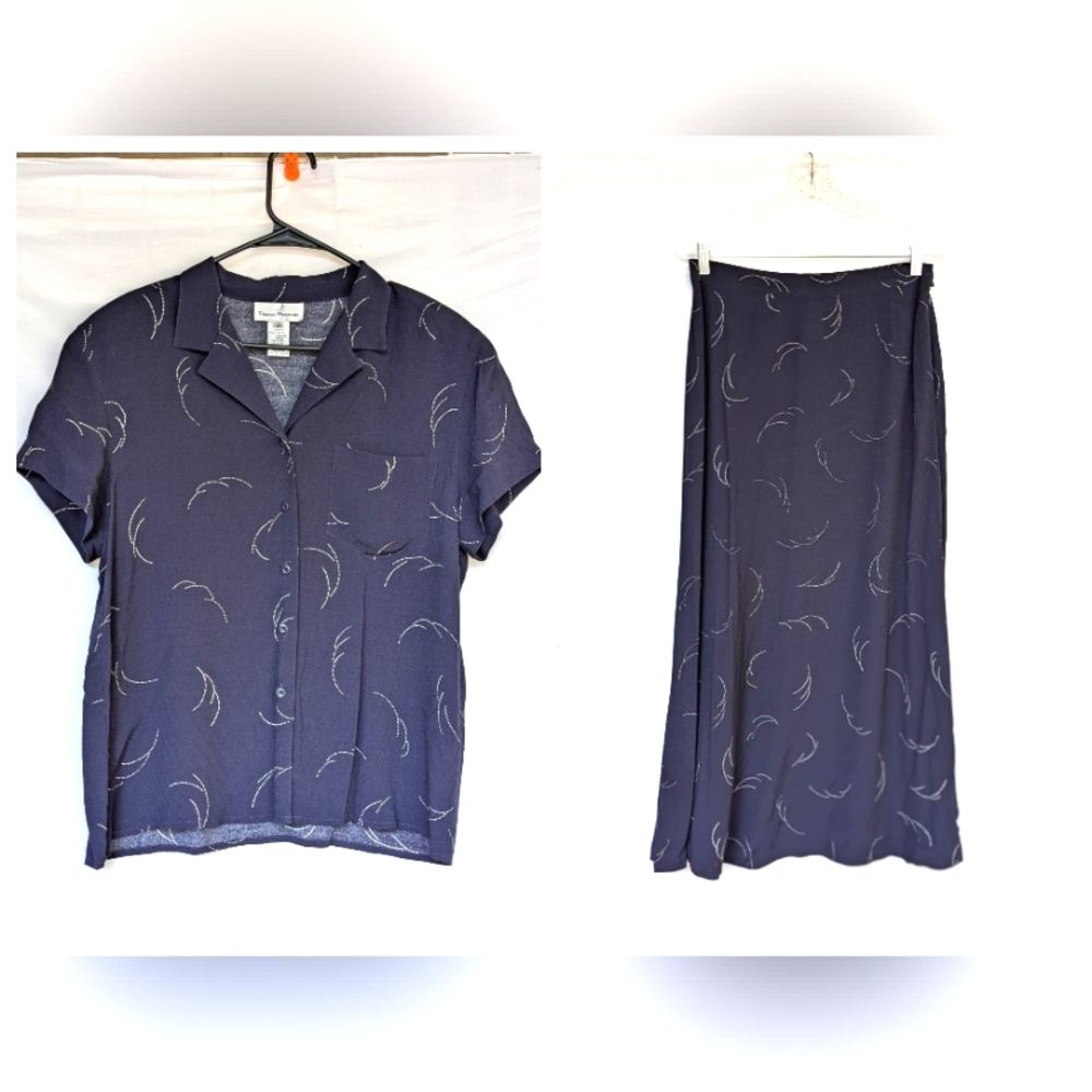 Rena Rowan Navy Blue Shirt & Skirt Set Size 12